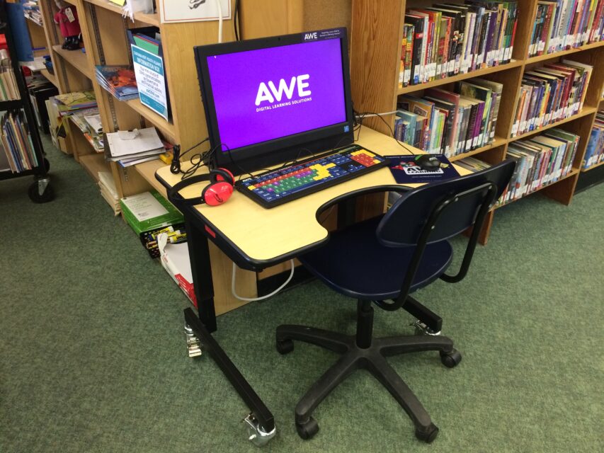 ergonomic desk with chair in school library